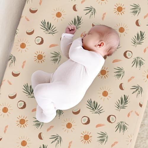 Summer Palm Trees Coconut Sun Pattern Baby Changing Pad Cover, Unisex Summer Theme Nursery Diaper Changing Table Pad Mat Sheet for Boys Girls-16x32