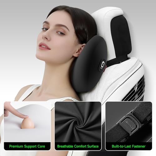 BEBAS Memory Foam Car Headrest Pillow - Breathable Neck Support Pillow for Driving, Universal Fit Cars/SUVs/Tesla/Toyota & Office Chair, Removable Cover (Black, 4-Season)