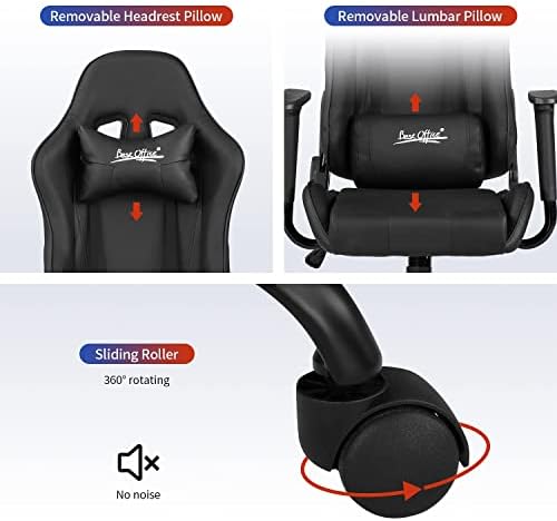 Gaming Chair Office Chair Desk Chair with Lumbar Support Headrest Armrest Task Rolling Swivel Ergonomic E-Sports Adjustable PC Gamer Chair Black