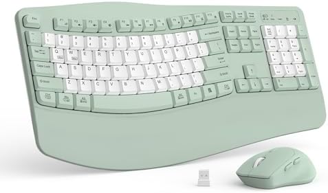 Wireless Keyboard and Mouse Combo,2.4G Ergonomic Wave Keys(Avocado Green-B)
