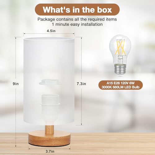 Fenmzee Small Table Lamps (White Shade - Wood Base, 9" Inline Control)