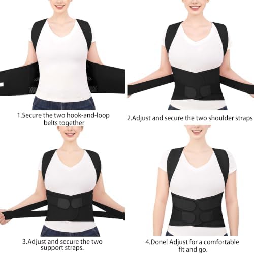 Posture Corrector for Women and Men, Back Brace Posture Corrector with Full Back Support, Adjustable Shoulder Brace and Waist Belt, Back Straightener Posture Trainer for Upper Back, Neck, Shoulder and Lower Back Pain Relief, Scoliosis, Hunchback (Black...