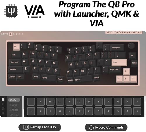 Keychron Q8 Pro QMK/VIA Programmable Custom Mechanical Keyboard, Wireless Bluetooth/Wired, 65% Alice Layout Ergonomic, Hot-Swappable, RGB Backlit Aluminum for Mac Windows Linux-Barebone Version