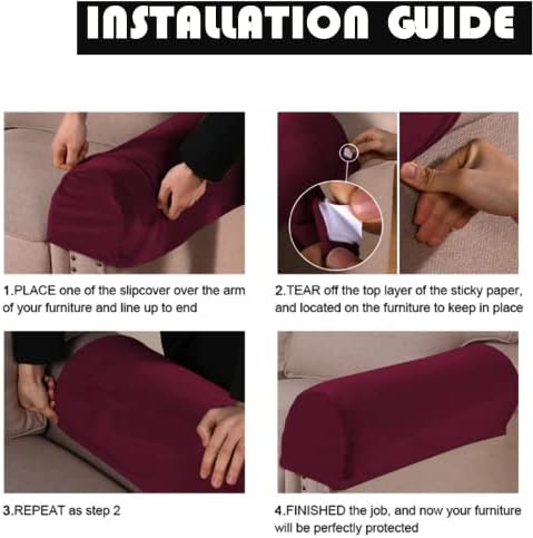 2 Pack Velvet Stretch Armrest Covers - Non Slip Sofa Chair Covers, Soft Elastic Arm Protectors for Living Room Couch, Office Chair, Recliner (Burgundy)