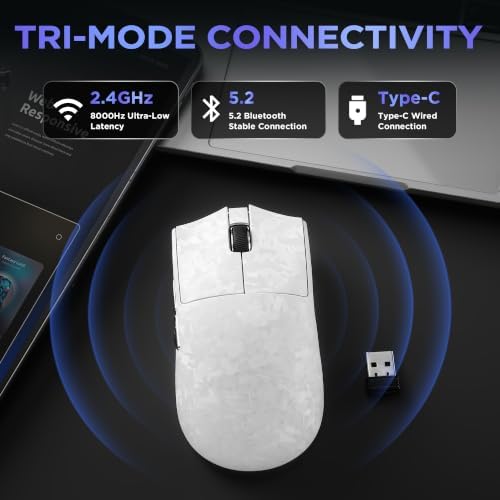 YUNZII M2 Dual 8K Wireless Gaming Mouse, PAW3395, 6-Level DPI(White)