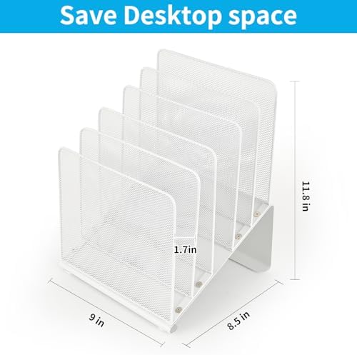 LEKETREE File Organizer for Desk, Desk Organizer with 5-Section Vertical File Rack, File Folder Organizer, Desk Accessories & Workspace Organizers(White)