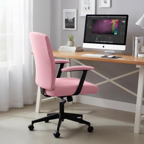 Office Chair Covers Set, Stretch Seat Covers for Chairs Cushion, Computer Chair Cover with Armrest Covers, Gaming Chair Cover Accessories Slipcovers Pads Office Cushion Backrest(Pink)