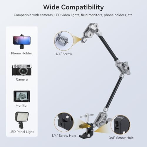 UTEBIT 22" Magic Arm w Clamp Mount, Overhead Desk Phone Mount 1/4" Thread