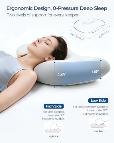 Kayfia Cervical Neck Pillow Side Sleeper Pillow for Neck Pain Relief, Grey