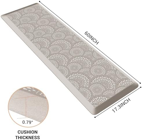 Mattitude 4/5 Inch Kitchen Mat, 17.3x59in Heavy Duty Ergonomic Comfort Foam Standing Desk Mat, Waterproof Non-Slip Standing Mats and Rugs for Kitchen, Office, Khaki