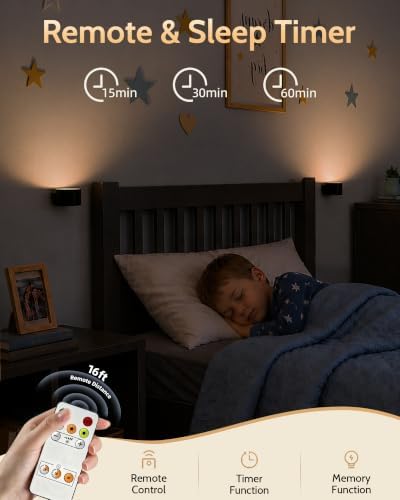 Rechargeable Wall Sconces with Remote, Magnetic Wall Lights, Black