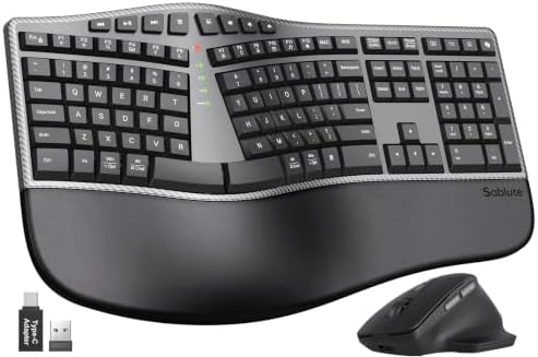SABLUTE Ergonomic Wireless Keyboard and Mouse, Rechargeable, Split, Win/Mac