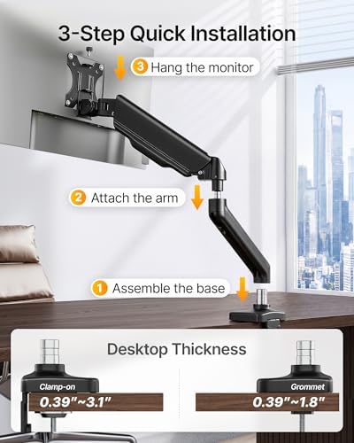 monTEK Single Monitor Arm for 17-32" Flat/Curved Screen up to 19.8 lbs
