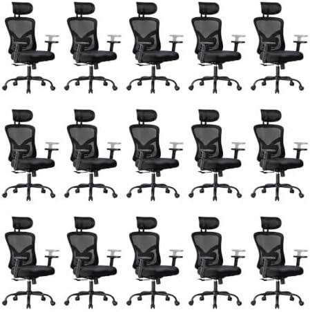 Marsail Ergonomic Office Chair Ergonomic Gaming Chair with Lumbar Support, 2D Headrest, Adjustable Armrests, Contoured Seat Cushion, Computer Desk Chair with Wheels for Home and Office, Pack of 15