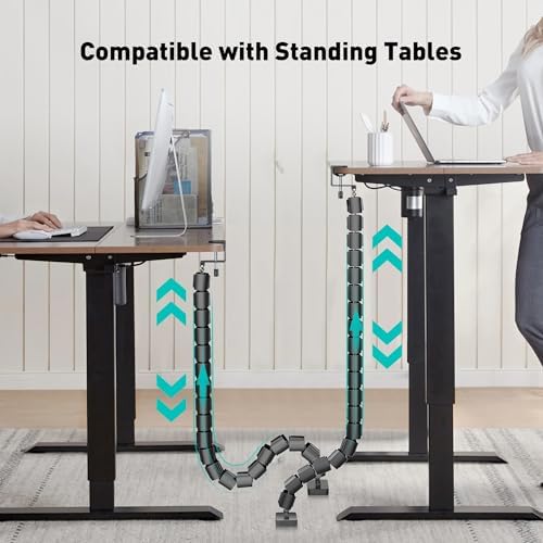 Clamp-On Cable Management Spine, No-Drill Vertebrae Wire Hider for Glass & Wood Standing Desks, Tool-Free Adjustable Desk-to-Floor Cord Organizer Snake with Non-Scratch Silicone Padding