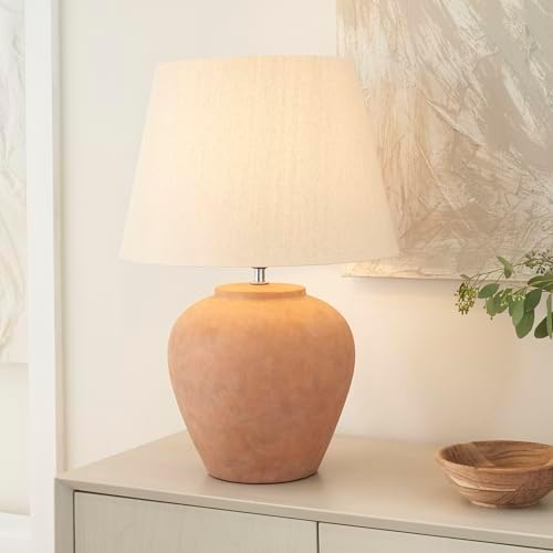 Nourison Home 20" Rustic Terracotta Ceramic Table Lamp with Fabric Shade, Bedside Nightstand Lamp for Bedroom, Living Room, Entryway