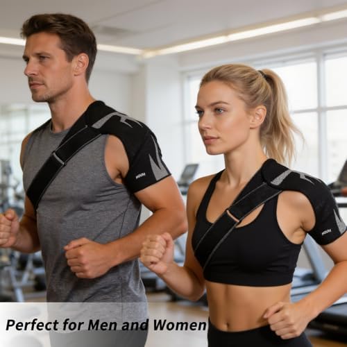 HOUM Rotator Cuff Shoulder Brace with Adjustable Compression Sleeve, Hot/Cold Pack Compatible, Breathable Shoulder Support for Pain Relief, Fits Left/Right Arm, Men & Women(XL)