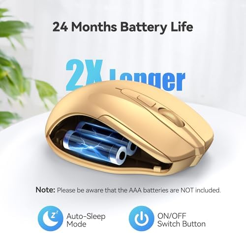 TECKNET Wireless Mouse, 2.4G Ergonomic Computer Mouse, 2600 DPI, Gold