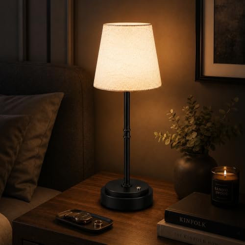 Rechargeable Cordless Table Lamp, Battery Operated Bedside Lamp, Black