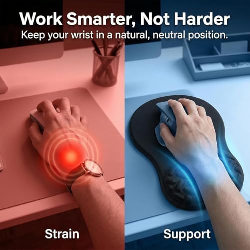QDOAOF-Ergonomic Mouse Pad Wrist Support with Massage Design, Relieve Wrist Pain Mousepad, Wrist Rest Pain Relief Mousepad with Memory Foam&Non-Slip PU Base, Carpal Tunnel Syndrome (Black)