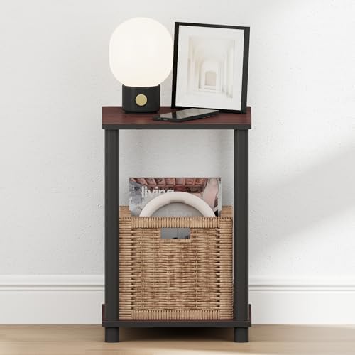 Furinno Turn-N-Tube Toolless 2-Tier Open Shelf Night Stand, Dark Cherry