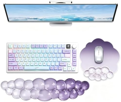 Gel Wrist Rest and Cloud Mouse Pad, for Keyboards and Mice - Ergonomic Pink Keyboard Wrist Rest Set, Relieves Pain from Typing/Computer/Laptop/Gaming/Home/Office Purple