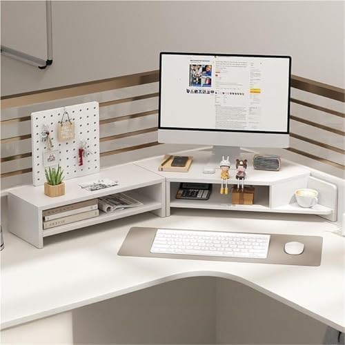 2-Tier Extended Triangle Monitor Stand Riser with Cup Holder & Pegboard Laptop Riser,Wood Desktop Corner Shelf,Computer Laptop Desk Organizer Computer Stand,Space Saving Office Desk Storage Rack
