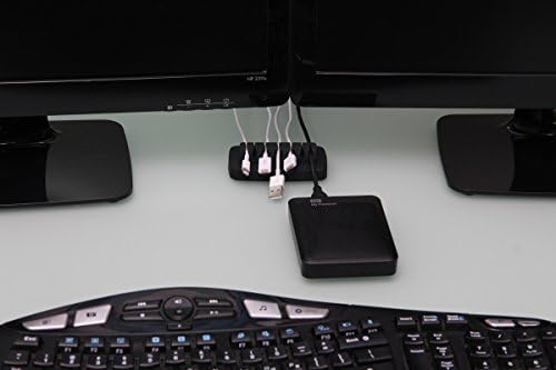 Heaviest Cable Organizer on the Market! Compact and Weighted Desktop Cord Holder for Desk and Nightstand, Eco-Friendly Silicone, No Bad Smell, Bundled with 4 Reusable Cable Ties! (Black)