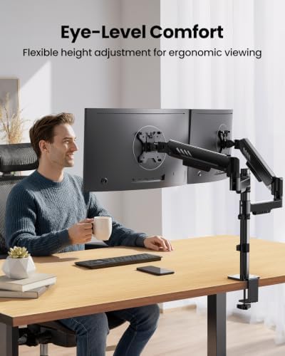 ErGear Dual Monitor Stand, Stacked Monitor Mount for 13-33″ Screens, Up to 19.8 lbs/Arm, Enhanced Stability with Integrated C-Clamp, Upgraded Cable Management, VESA 75x75/100x100mm, Home Office Gaming