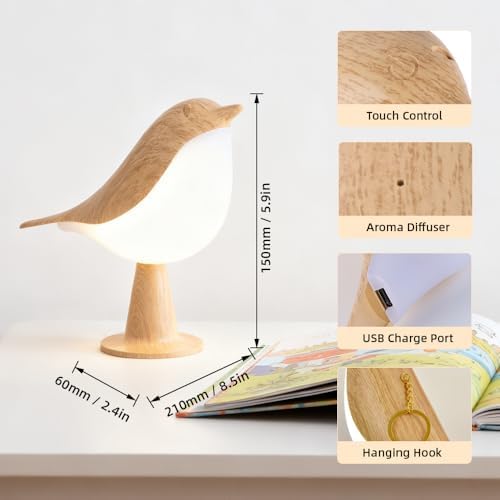 IFTHFOUR Bird Cordless Table Lamp, Small Cordless Bedside Lamp with 3 Color Temperature, Touch Sensor & Rechargeable Battery - Night Light for Kids, Bedroom, Bedside (Light+Dark)