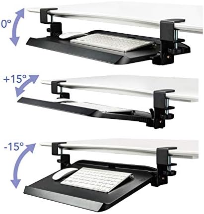 Kantek Clamp On Under Desk Ergonomic Computer Keyboard Tray Holder, Adjustable Tray Slides Out with Tilt Control, Easy Mounting, 20" x 12.25", Black