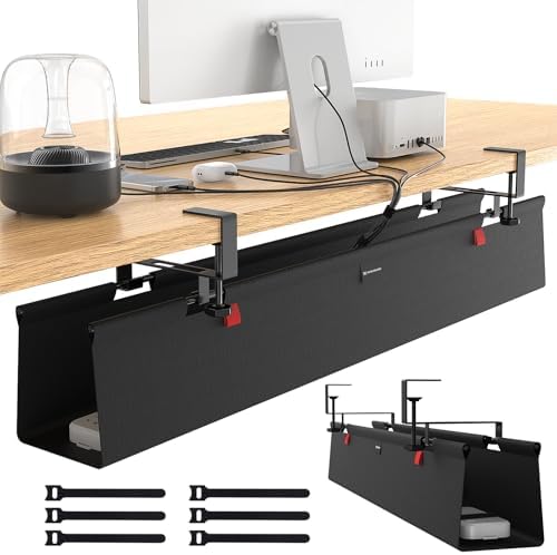 No Drill Under Desk Cable Management Tray, 48" Cord Management Tray with Cable Loop, Upgraded Oxford Fabric Wire Management for Standing Desk - No Damage to Table