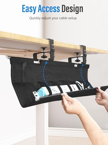 [Upgraded] Large Under Desk Cable Management Tray, Cinati Cable Management Under Desk No Drill, 28.4" Fabric Cord Hider for Wire Organizer, Cord Organizer for Office, Home - Supports Up to 30lbs Black