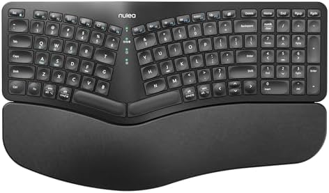 Nulea Wireless Ergonomic Keyboard, Split Keyboard with Cushioned Wrist Rest, Bluetooth and USB Connectivity, USB-C Rechargeable, Compatible with Windows Mac(Black)