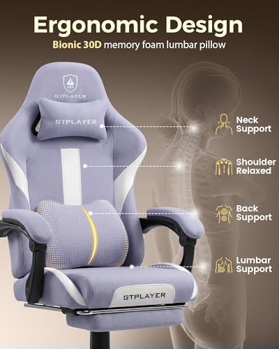 LUCKRACER Big and Tall Gaming Chair, 350Lbs Heavy Duty Office Chairs High Back Computer Chairs with Foot Rest Wide Cushion Lumbar Support Desk Chair Comfy for Adults Breathable Fabric, Purple