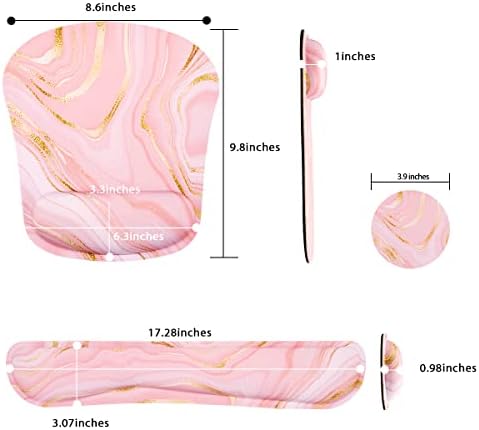 Memory Foam Ergonomic Keyboard Wrist Rest Pad and Mouse Wrist Rest Support Mouse Pad Set for Office Gaming Easy Typing-Pink Fluid