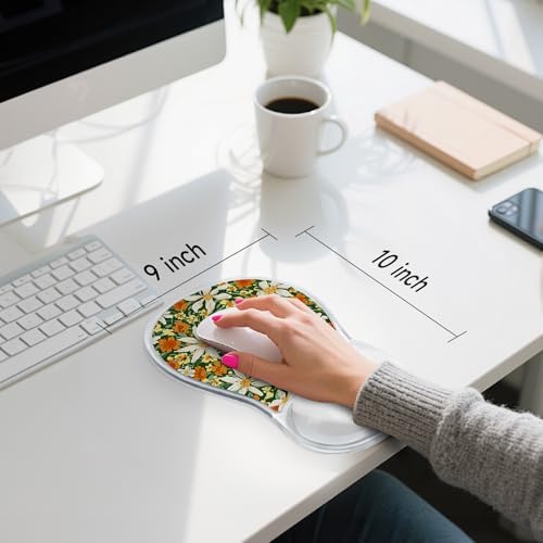 AUPET Ergonomic Mouse Pad with Gel Wrist Support – Non-Slip Mouse Mat with Comfortable Memory Gel Cushion – Relieves Wrist Pain – Designer Pattern for Home Office & Gaming (Sunny Daisy Patch)