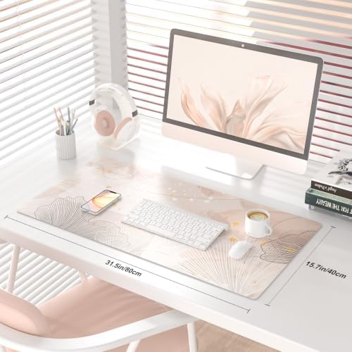 QIYI PU Leather Large Mouse Pad, Waterproof Desk Mat, 31.5" x 15.7", Ginkgo