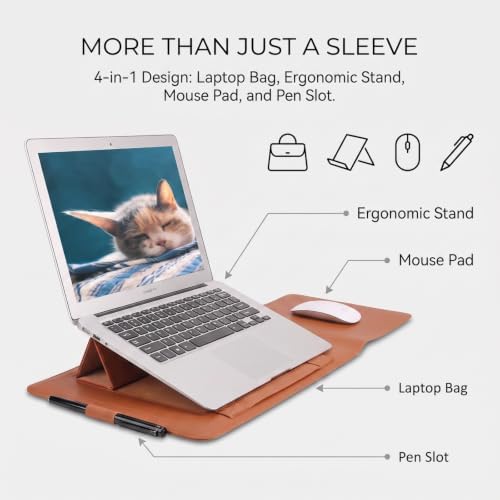 14 Inch Laptop Sleeve Case Leather Bag with Stand for Mac Book Pro