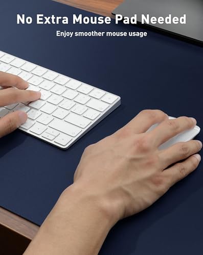 Aothia Faux Leather Desk Mat - Large Mouse Pad, Non-Slip PU Leather Blotter, Waterproof Writing Surface for Office and Home (Dark Blue, 40" x 24")