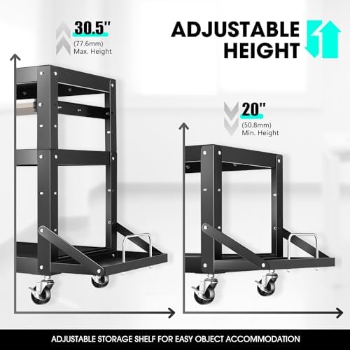 DNA Motoring Steel AV Cart 3-Layer Rolling Projector Utility Cart, 24" X 18" X 20" - 30.5" Height Adjustable, with Wheels, Pullout Keyboard Tray, Power Strip, Cord Management, TOOLS-00495