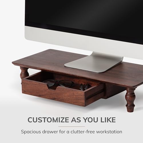 Anji Mountain Monitor Stand for Desk - Desktop Organizer & Laptop Riser, Ergonomic Monitor Riser, Space-Saving, Durable, Easy Assembly & Ideal for Home & Office,Walnut, 24-Inch, Storage Edition