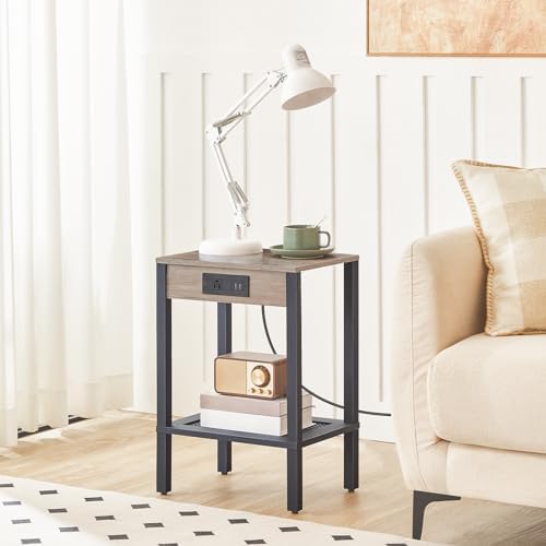 HOOBRO Side Table with Charging Station, 2-Tier Small End Table