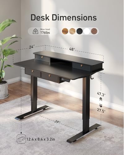 FEZIBO 48 x 24 inch Standing Electric Desk with Drawers, Black