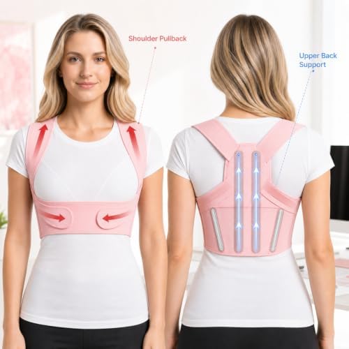 Posture Vest Back Brace Corrector for Women, Medium Adjustable Upper Back Support Brace, Low Profile Shoulder Straightener Under Clothes for Office Daily Wear and Slouching Reminder