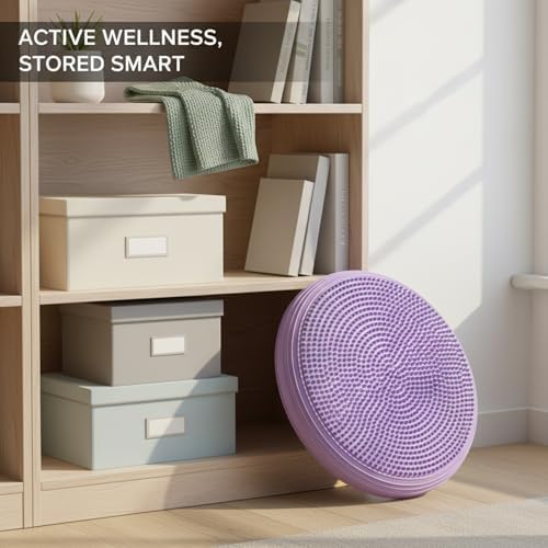Inflatable Balance Disc Cushion, 13.4 Inch PVC Wobble Seat for Stability Training, Core Exercise & Office Chair Support, Portable Fitness Pad (Pink, Gray, Purple, Blue)
