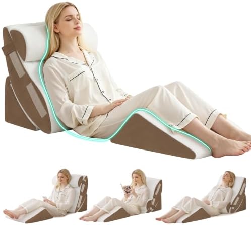 4PCS Wedge Pillow Set for After Surgery, Orthopedic Bed Wedge Pillow for Back Pain Relief, Sitting Up in Bed, Acid Reflux, Adjustable Post Surgery Pillows for GERD, Snoring, White/Brown