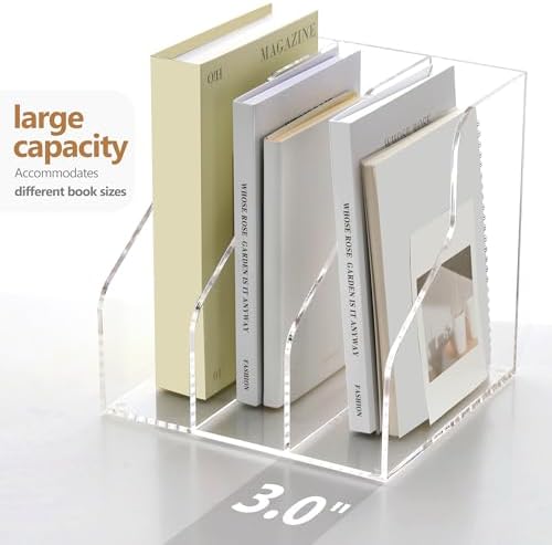 SANRUI 3 Slots Acrylic Magazine Holder, Desktop File Sorter Organizer Rack Bookshelf, Workspace Sorters Office Desk Accessories Organization Storage Stand, Clear