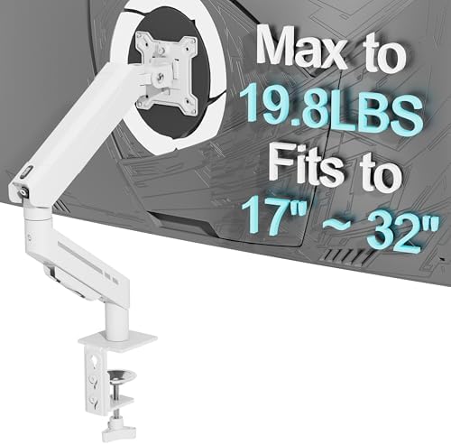 THEARK Single Monitor Desk Mount 17"-32" Screens - Adjustable Mechanical Monitor Arm Computer Monitor Stand up to 19.8 lbs,VESA Arm Desk Mount with C-Clamp and Grommet Base,VESA 75x75/100x100mm,White