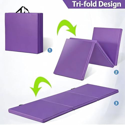 ZENY 2’’ Thick Tri-fold Folding Gym Exercise Mat Extra Thick Gymnastics Mat Tumbling Mat with Carrying Handles for Home Workout, Core Workouts, Stretching, MMA, Yoga